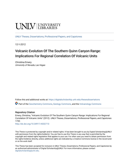 Volcanic Evolution of the Southern Quinn Canyon Range: Implications for Regional Correlation of Volcanic Units