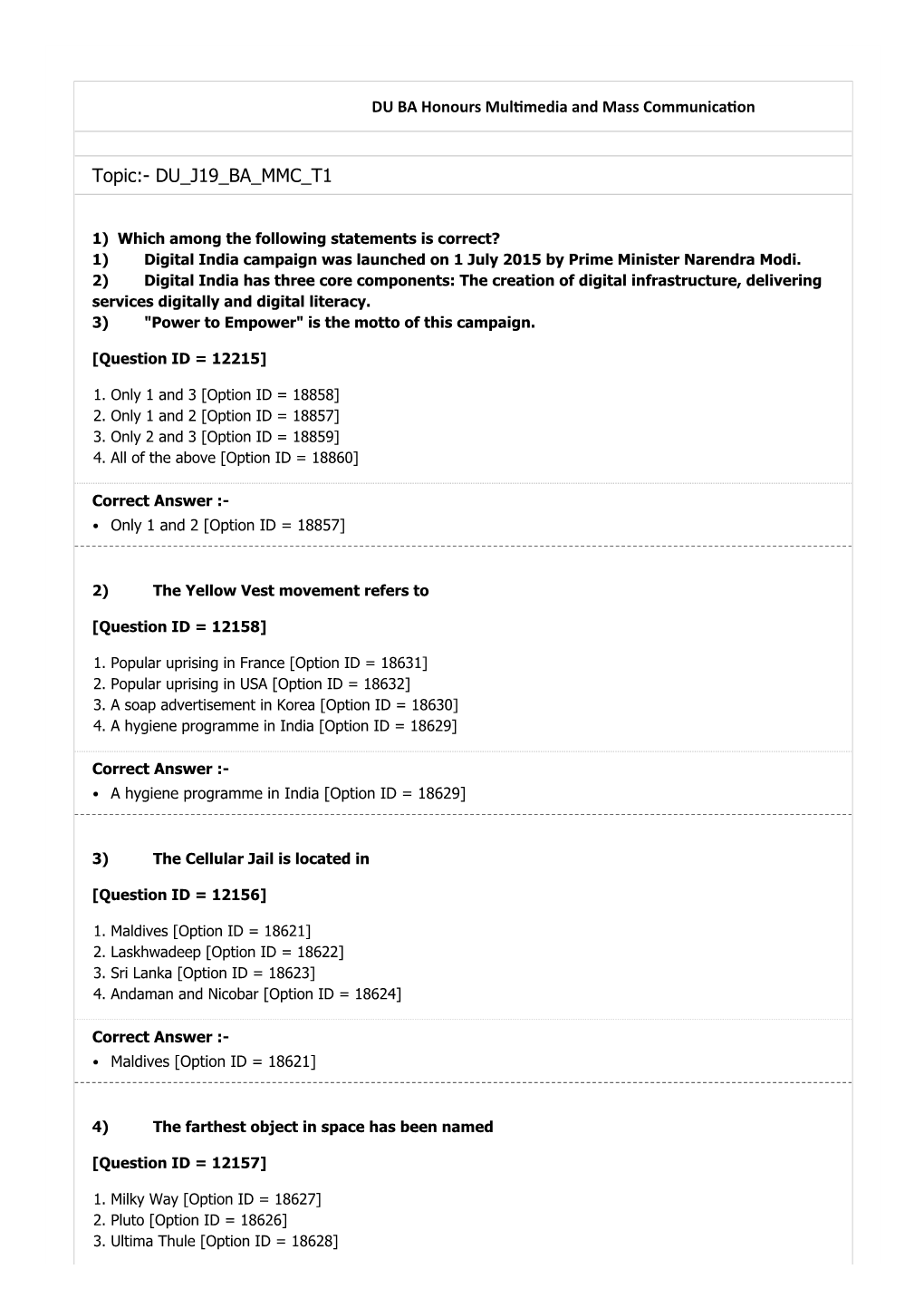 Topic:- DU J19 BA MMC T1