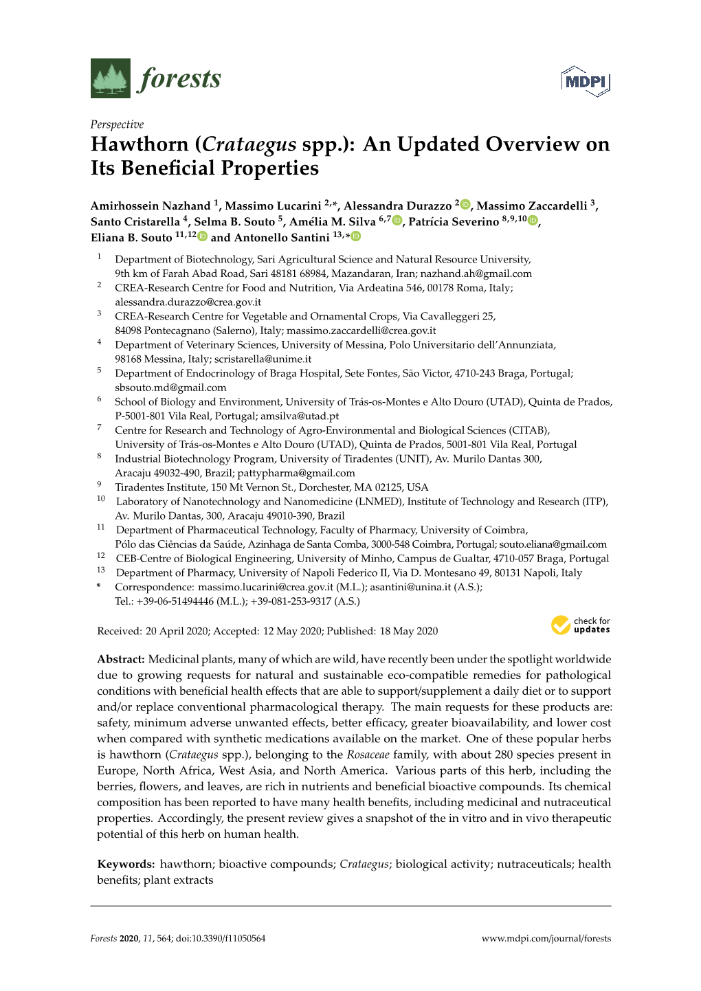 (Crataegus Spp.): an Updated Overview on Its Beneficial Properties