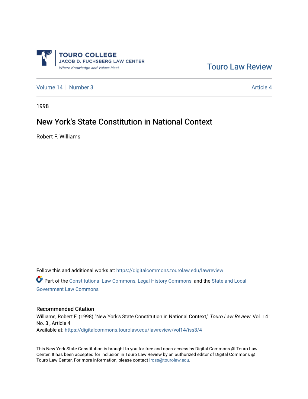 New York's State Constitution in National Context