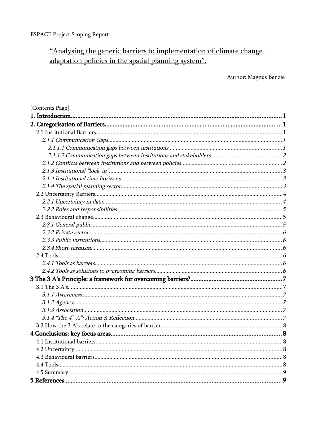 ESPACE Project Scoping Report