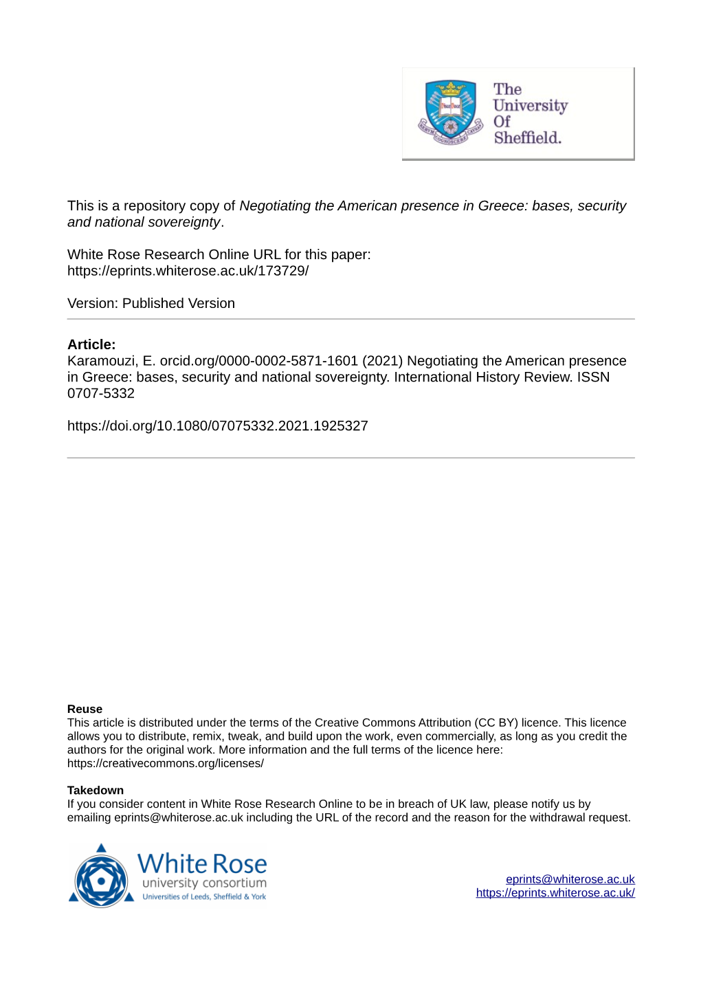 Negotiating the American Presence in Greece: Bases, Security and National Sovereignty