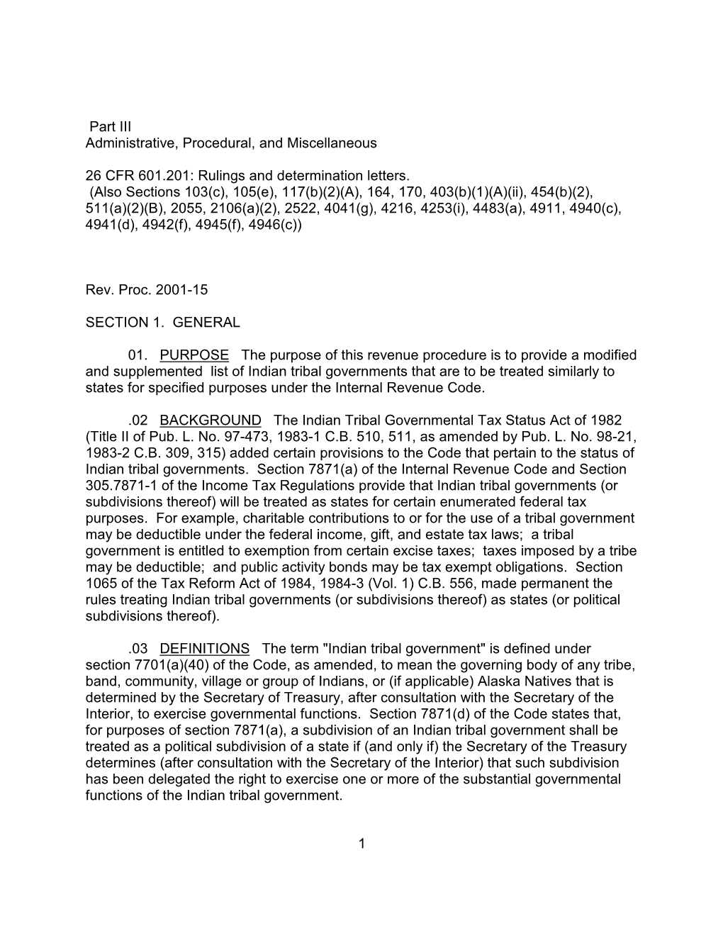 Part III Administrative, Procedural, and Miscellaneous