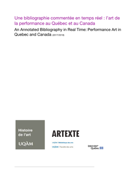 Une Bibliographie Commentée En Temps Réel : L'art De La Performance Au Québec Et Au Canada