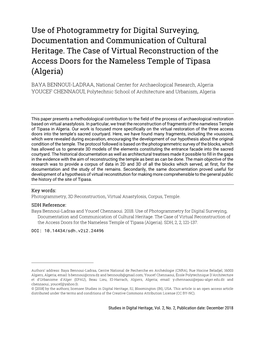 Use of Photogrammetry for Digital Surveying, Documentation and Communication of Cultural Heritage