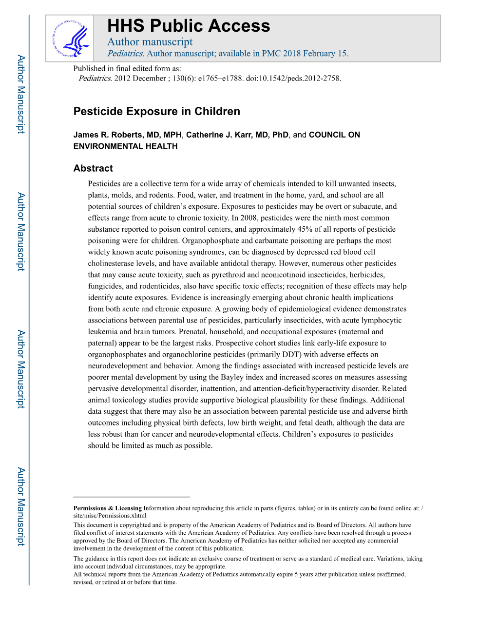 Pesticide Exposure in Children