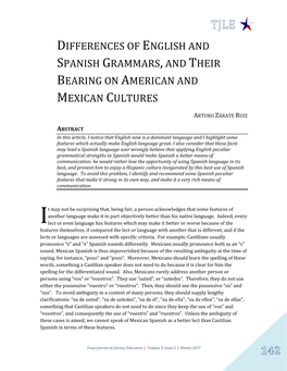 Differences of English and Spanish Grammars, and Their Bearing on American and Mexican Cultures