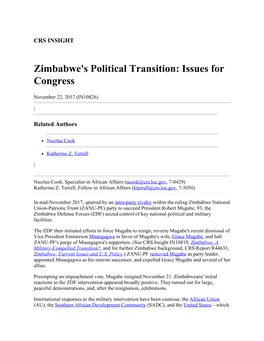 Zimbabwe's Political Transition: Issues for Congress