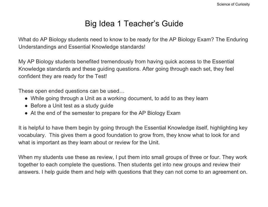 AP Biology Review Big Idea 1 – Natural Selection & Evolution