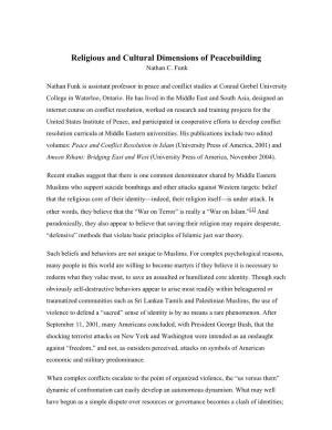 Religious and Cultural Dimensions of Peacebuilding Nathan C