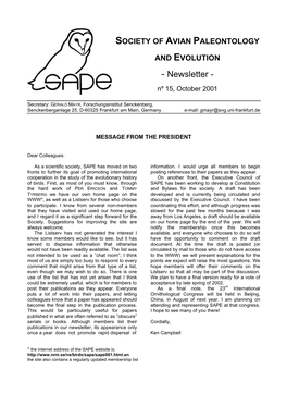 SAPE Newsletter No. 15, October 2001