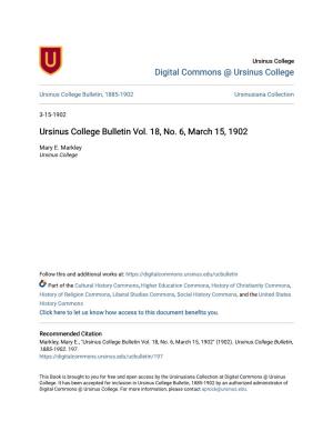 Ursinus College Bulletin Vol. 18, No. 6, March 15, 1902