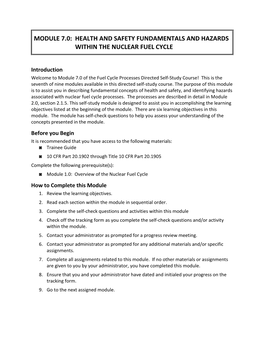 Health and Safety Fundamentals and Hazards Within the Nuclear Fuel Cycle