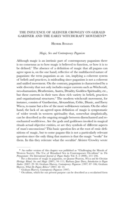 The Influence of Aleister Crowley on Gerald Gardner and the Early Witchcraft Movement*