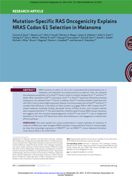 Mutation-Specific RAS Oncogenicity Explains NRAS Codon 61 Selection in Melanoma