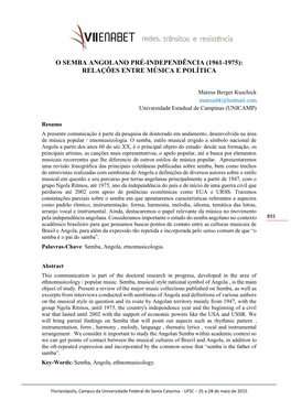 O Semba Angolano Pré-Independência (1961-1975): Relações Entre Música E Política
