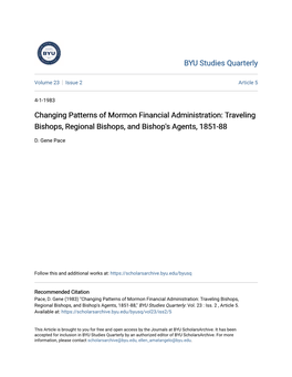 Changing Patterns of Mormon Financial Administration: Traveling Bishops, Regional Bishops, and Bishop's Agents, 1851-88