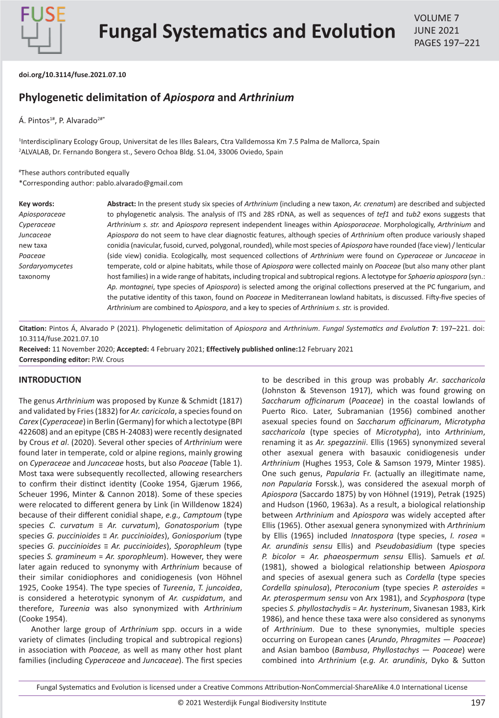 Phylogenetic Delimitation of <I>Apiospora</I>