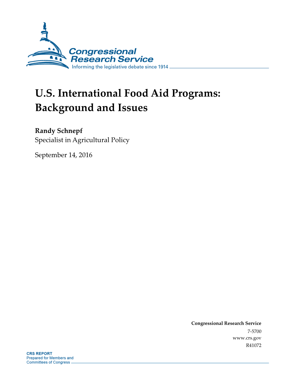 U.S. International Food Aid Programs: Background and Issues