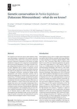 Genetic Conservation in Parkia Biglobosa (Fabaceae: Mimosoideae) - What Do We Know?