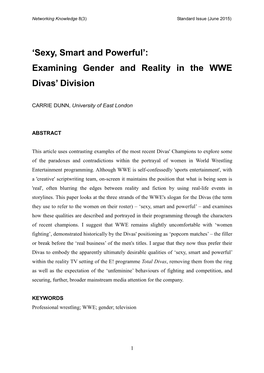 'Sexy, Smart and Powerful': Examining Gender and Reality in the WWE