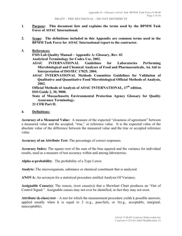 Glossary-AOAC Intl BPMM Task Force 9-30-05 Page 1 of 16 DRAFT – PRE-DECISIONAL – DO NOT DISTRIBUTE