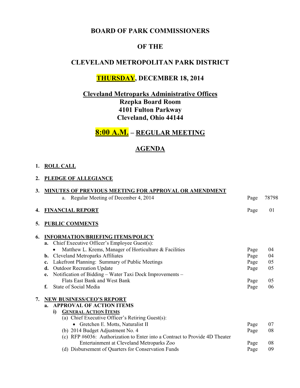 Board of Park Commissioners of the Cleveland Metropolitan Park District