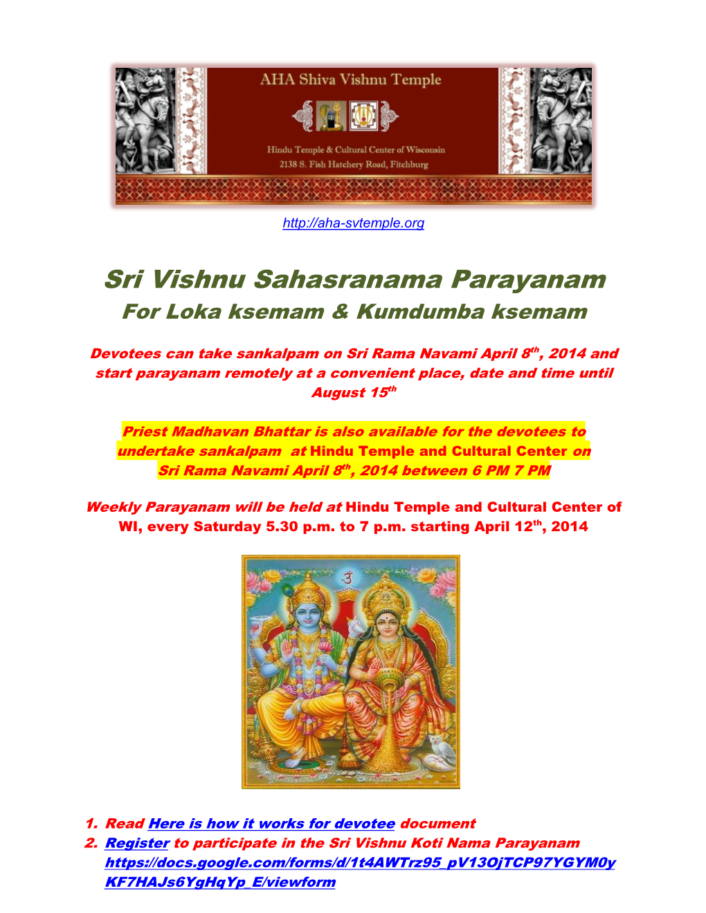 Sri Vishnu Sahasranama Parayanam for Loka Ksemam & Kumdumba Ksemam