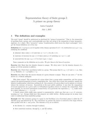 Representation Theory of Finite Groups I: a Primer on Group Theory
