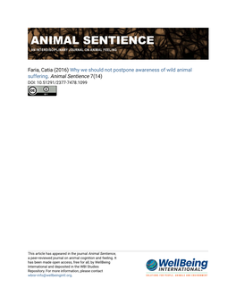 Why We Should Not Postpone Awareness of Wild Animal Suffering