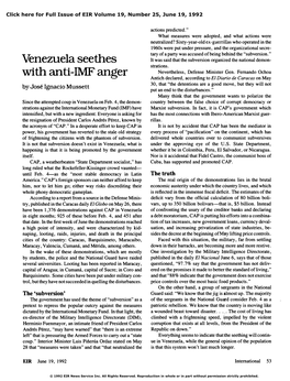 Venezuela Seethes with Anti-IMF Anger