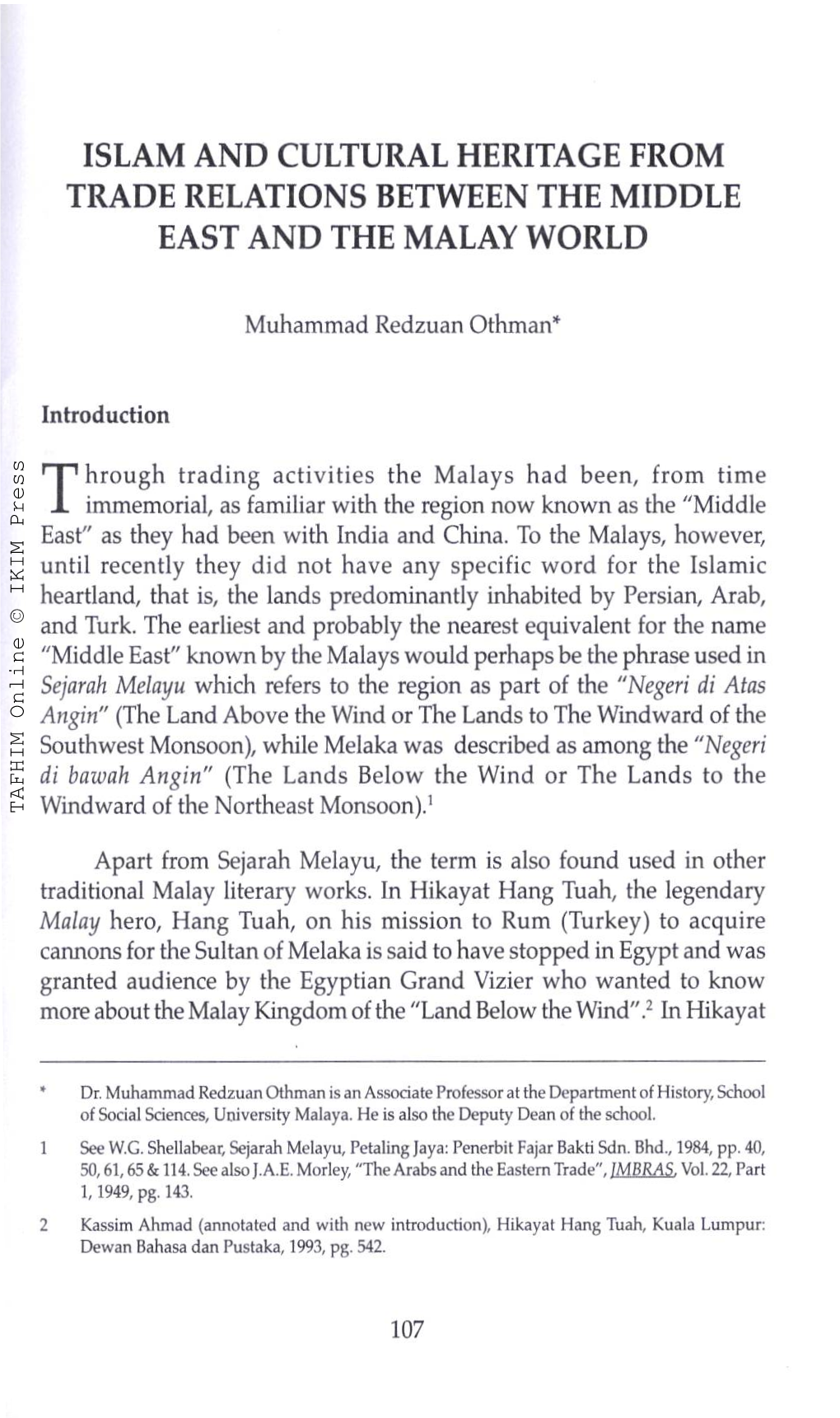 Islam and Cultural Heritage from Trade Relations Between the Middle East and the Malay World