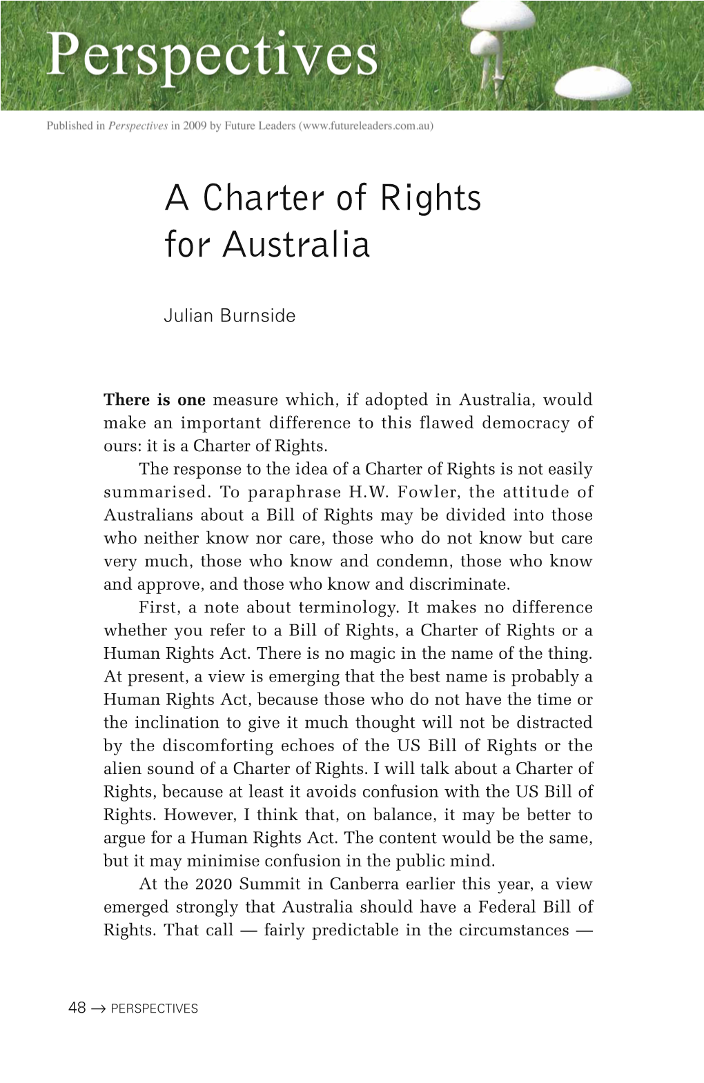 A Charter of Rights for Australia