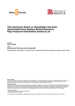 This Electronic Thesis Or Dissertation Has Been Downloaded from Explore Bristol Research