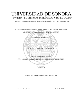 Universidad De Sonora División De Ciencias Biológicas Y De La Salud