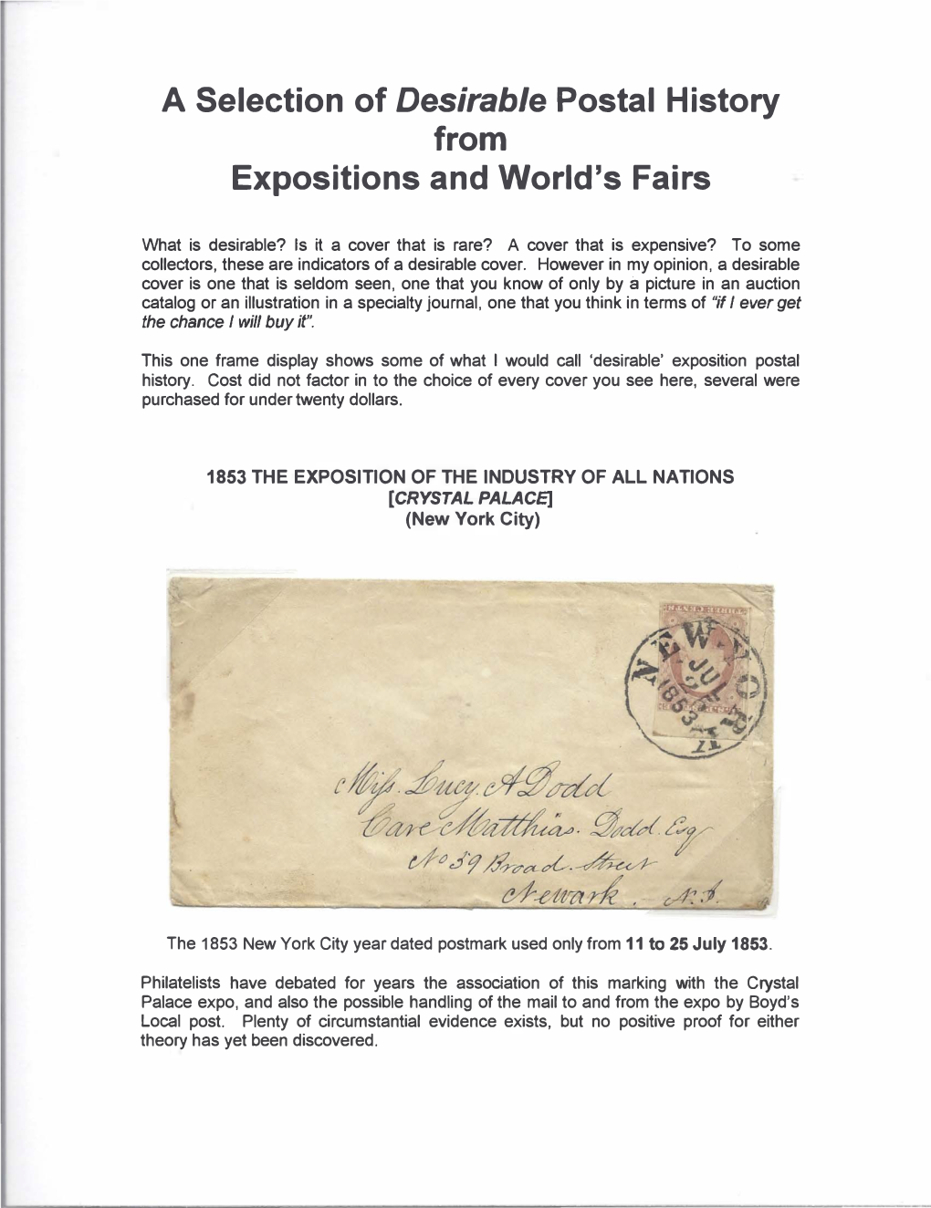 A Selection of Desirable Postal History from Expositions and World's Fairs