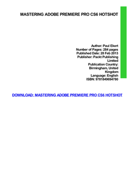 Mastering Adobe Premiere Pro CS6 Hotshot Download Free