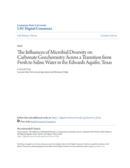 The Influences of Microbial Diversity on Carbonate Geochemistry Across a Transition from Fresh to Saline Water in the Edwards Aquifer, Texas