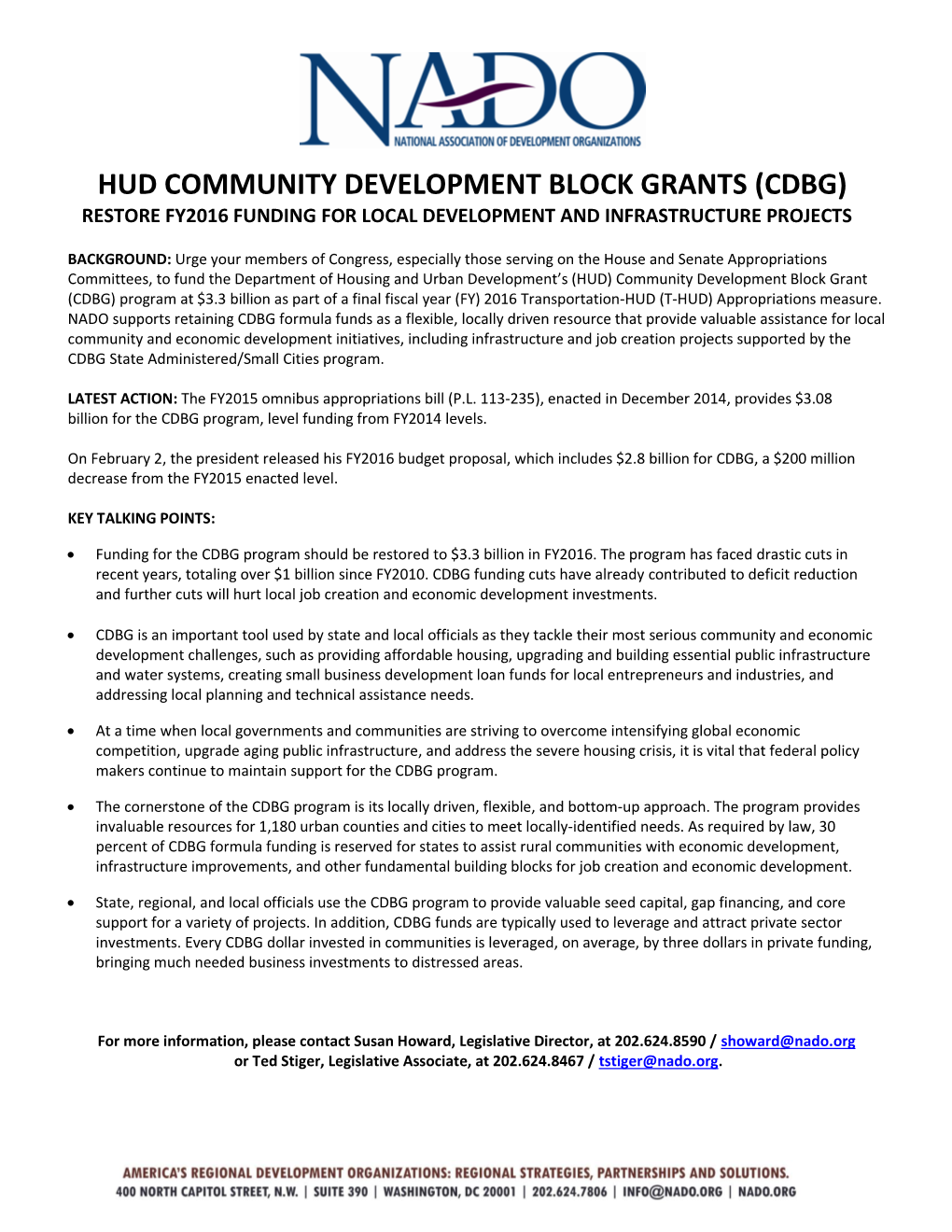 Cdbg) Restore Fy2016 Funding for Local Development and Infrastructure Projects