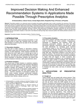 Improved Decision Making and Enhanced Recommendation Systems in Applications Made Possible Through Prescriptive Analytics