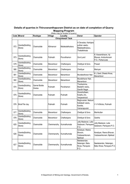 Details of Quarries in Thiruvananthapuram District As On
