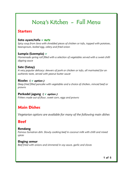 Nona's Kitchen - Full Menu Starters