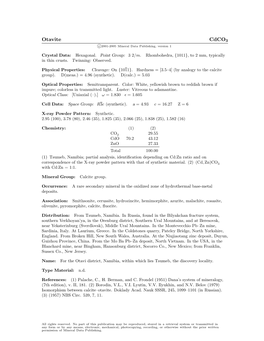 Otavite Cdco3 C 2001-2005 Mineral Data Publishing, Version 1