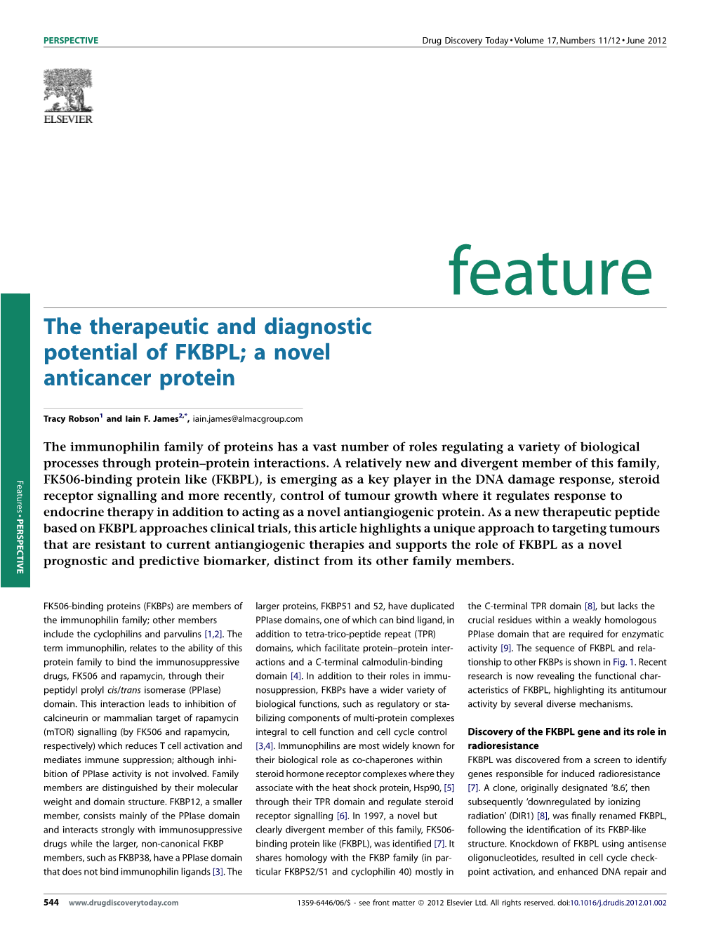 The Therapeutic and Diagnostic Potential of FKBPL; a Novel Anticancer Protein