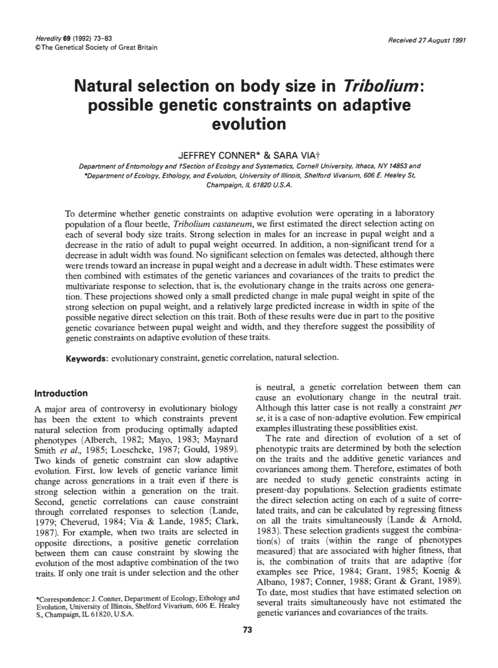 Natural Selection on Body Size in Tribolium: Evolution