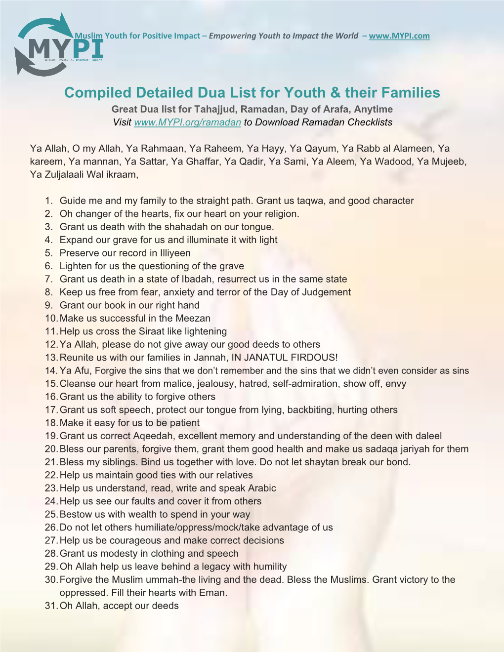 Compiled Detailed Dua List