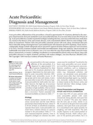 Acute Pericarditis: Diagnosis and Management MATTHEW J