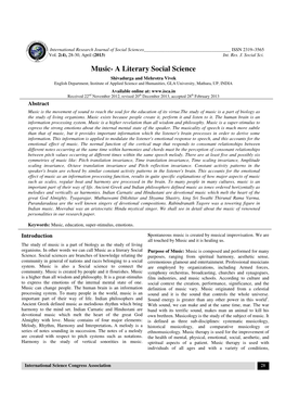 Music- a Literary Social Science