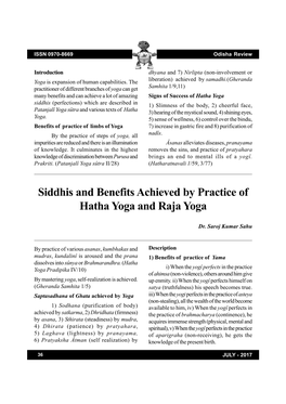 Siddhis and Benefits Achieved by Practice of Hatha Yoga and Raja Yoga