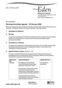 (Public Pack)Agenda Document for Planning Committee, 13/02/2020
